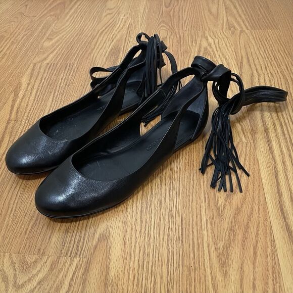 NWOB Sigerson Morrison Elami leather black lace up ballet flats size US 7.5 - Picture 1 of 8